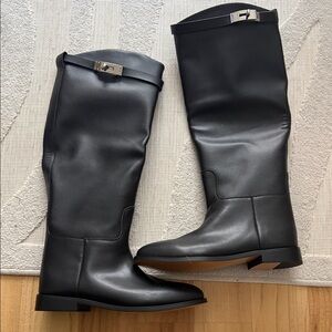 Black Leather Knee-High Boots
